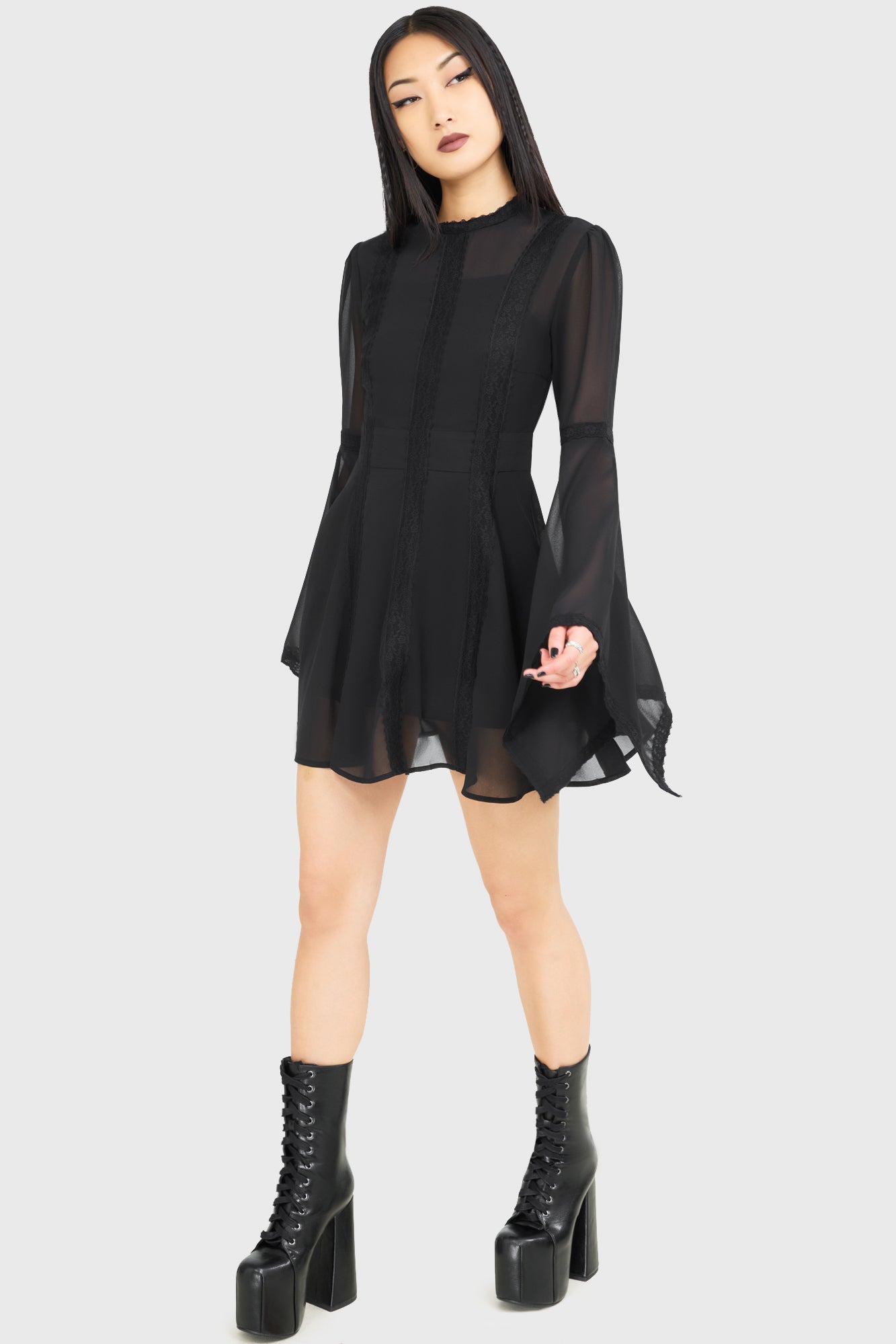 killstar long sleeve dress Killstar - Hecate Lace Black - Dress
