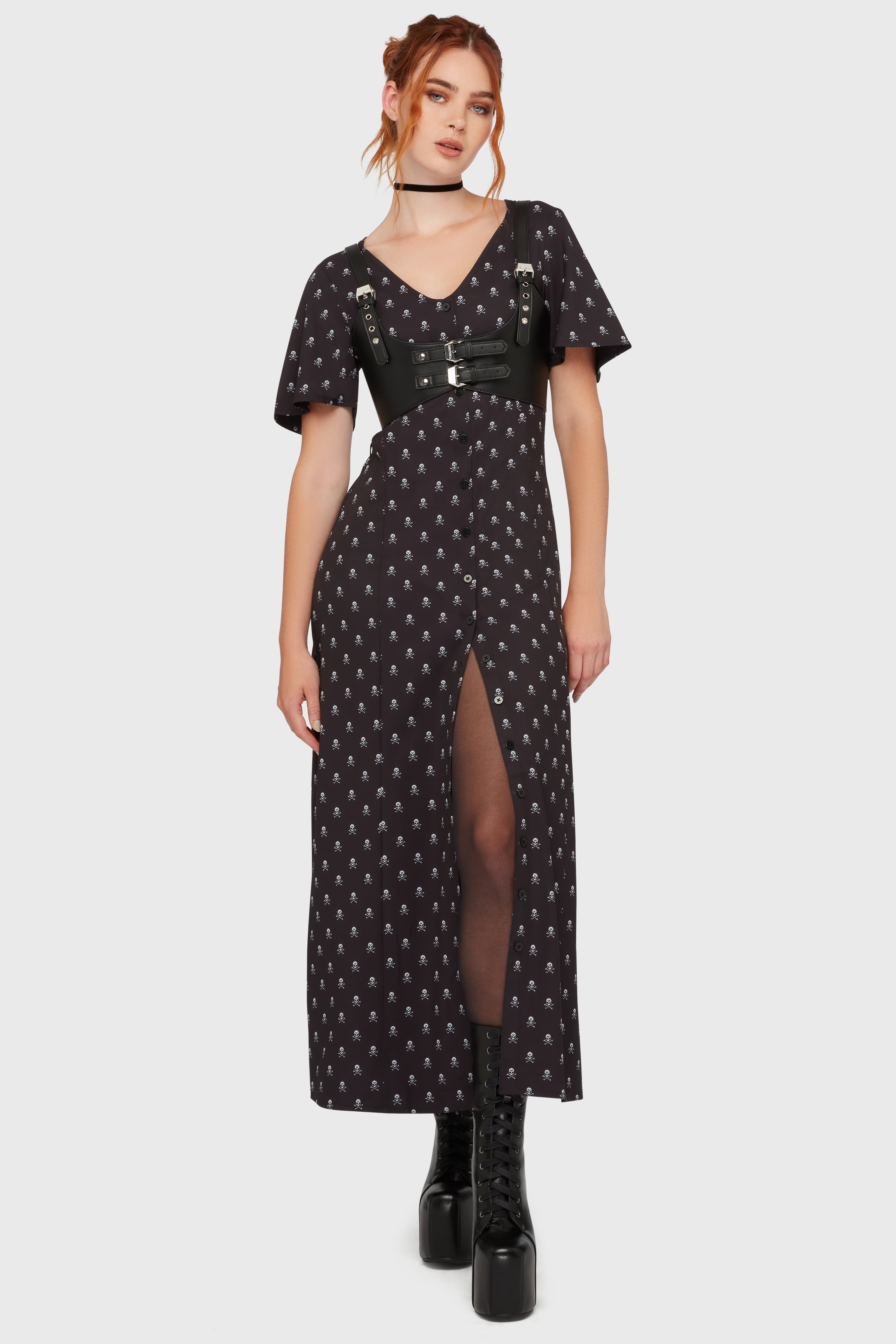 Boneyard Club Short Sleeve Maxi Dress | Killstar