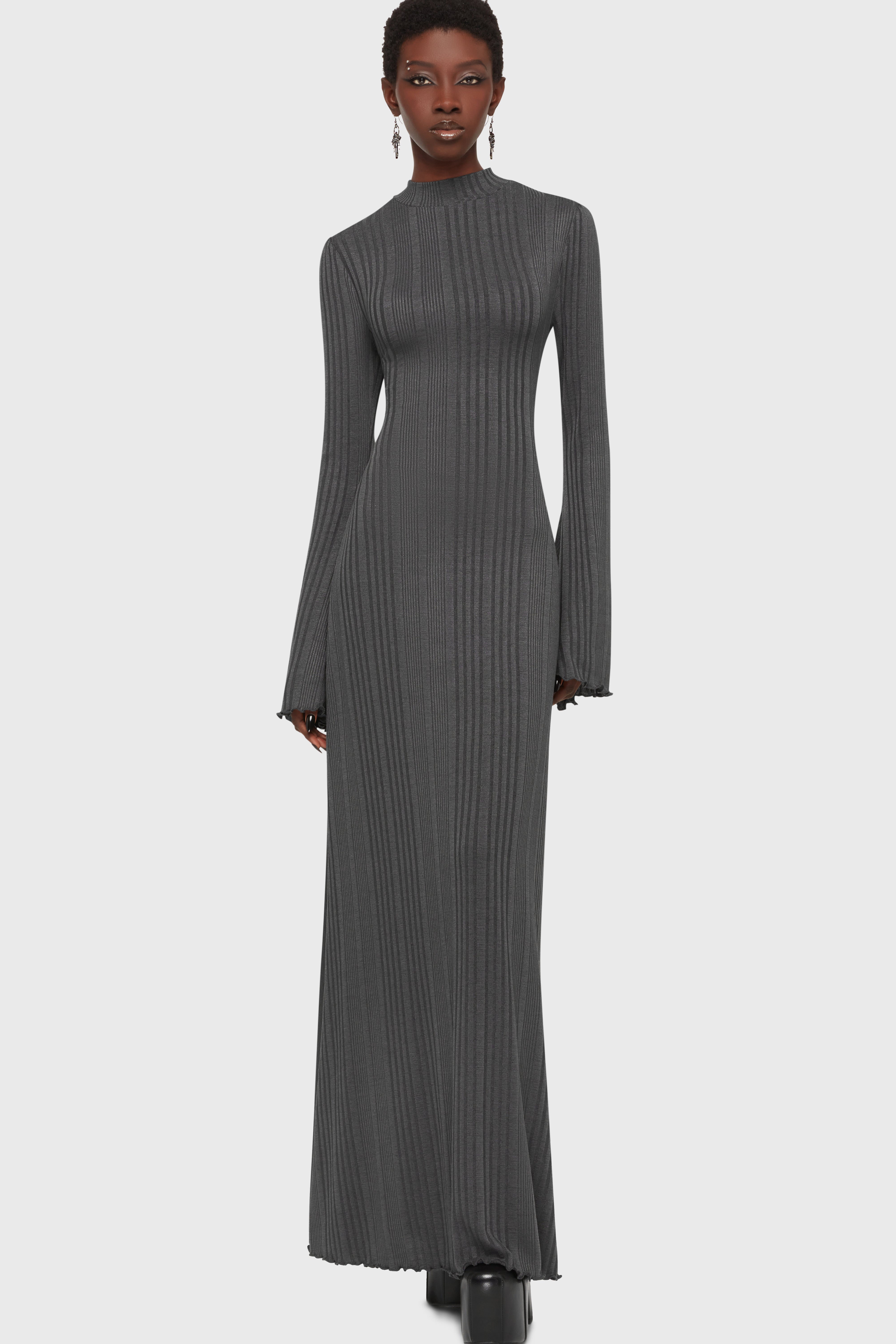 Drenched Grief Maxi Dress [Grey] | Killstar