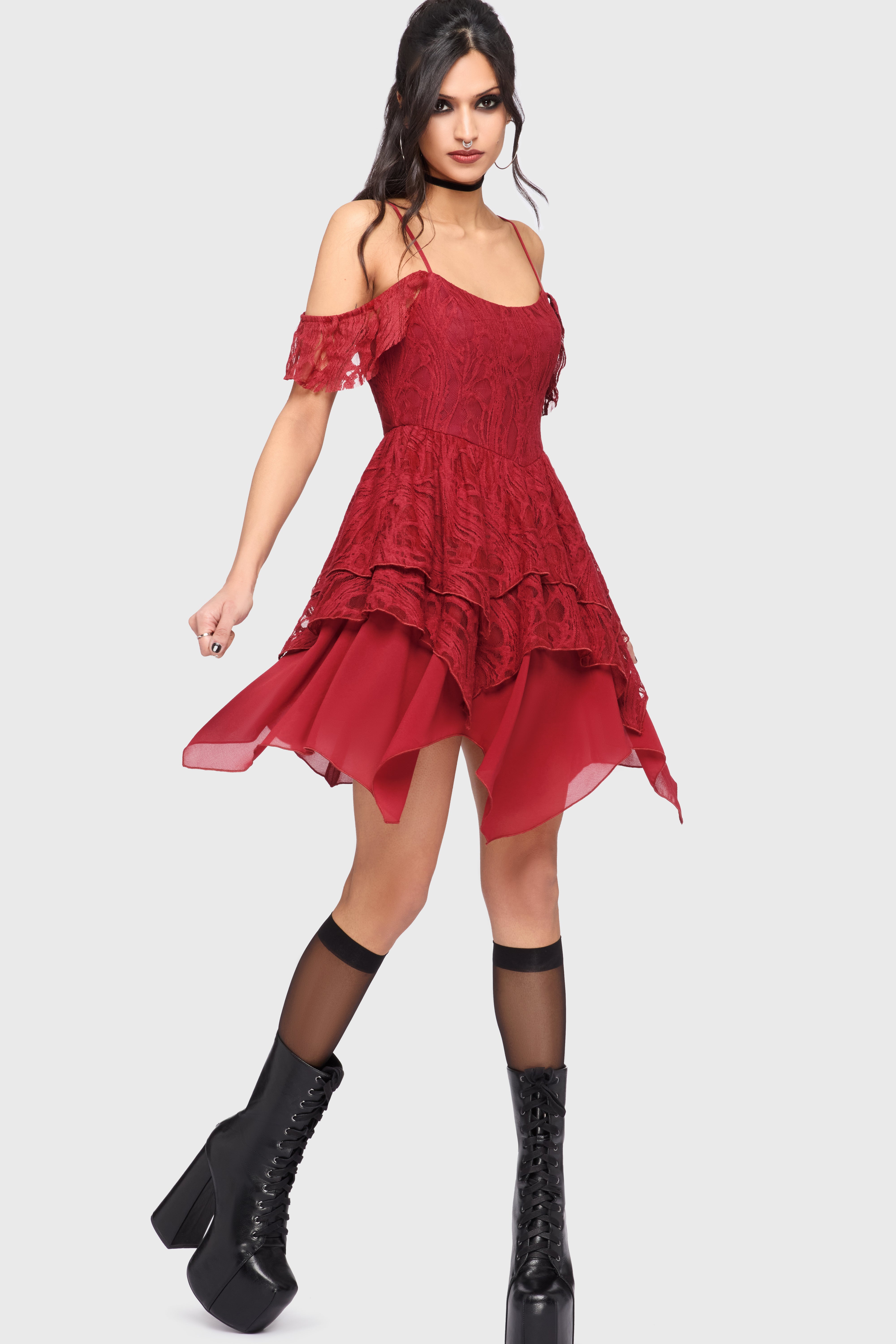 open lace back dress Dusk Empress Dress [Red]