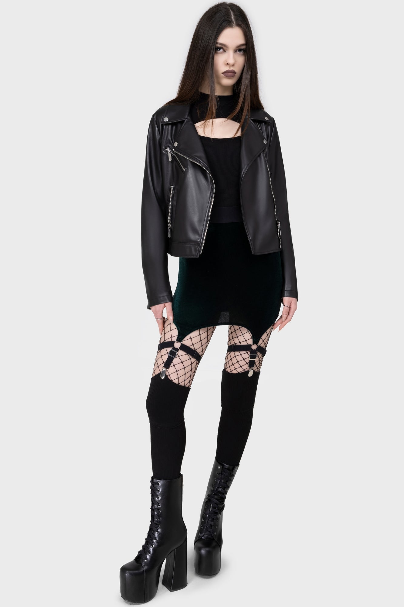Cassandra Velvet Mini Skirt [EMERALD] Killstar