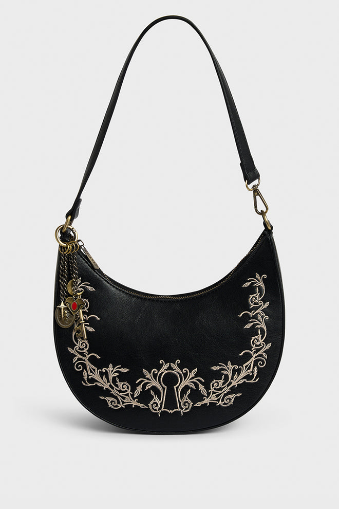 Gold Lock Embroidered Shoulder Bag