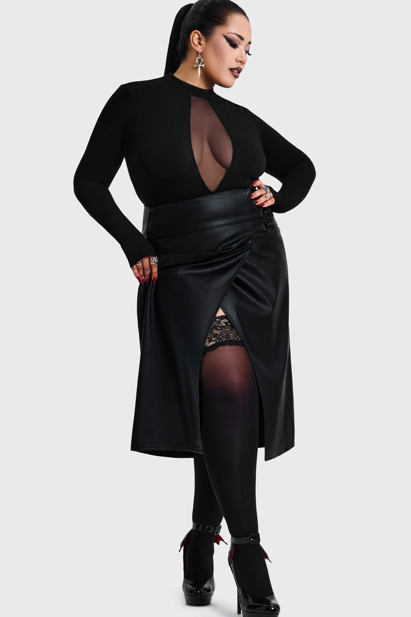 Noir Ruin Split Midi Skirt