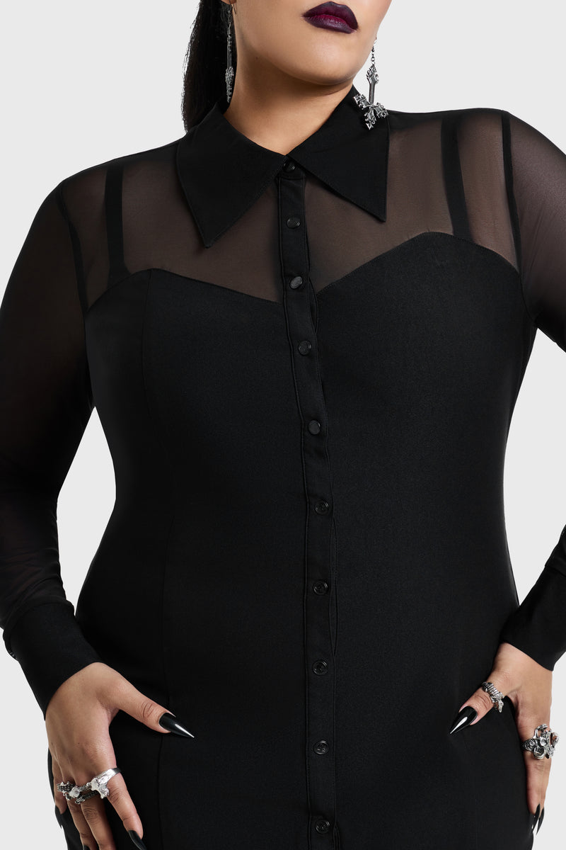 Shadow Bodycon Button Up Midi Dress