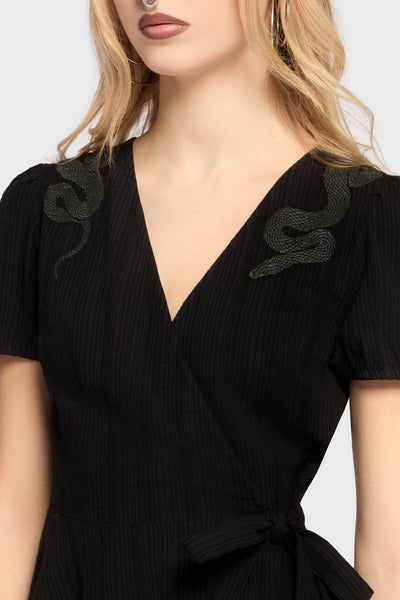 The Hollow Embroidered Mini Dress [Black]