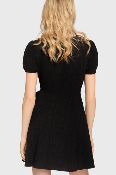 The Hollow Embroidered Mini Dress [Black]