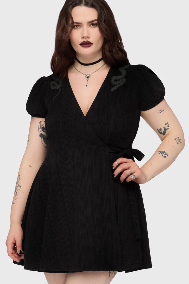 The Hollow Embroidered Mini Dress [Black]