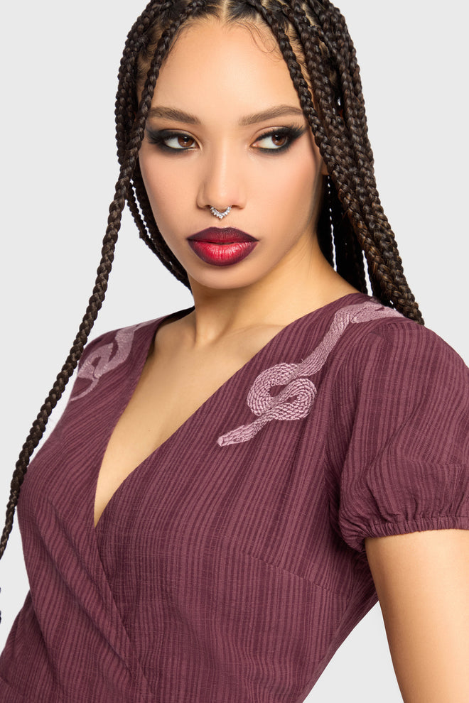 The Hollow Embroidered Mini Dress [Purple]