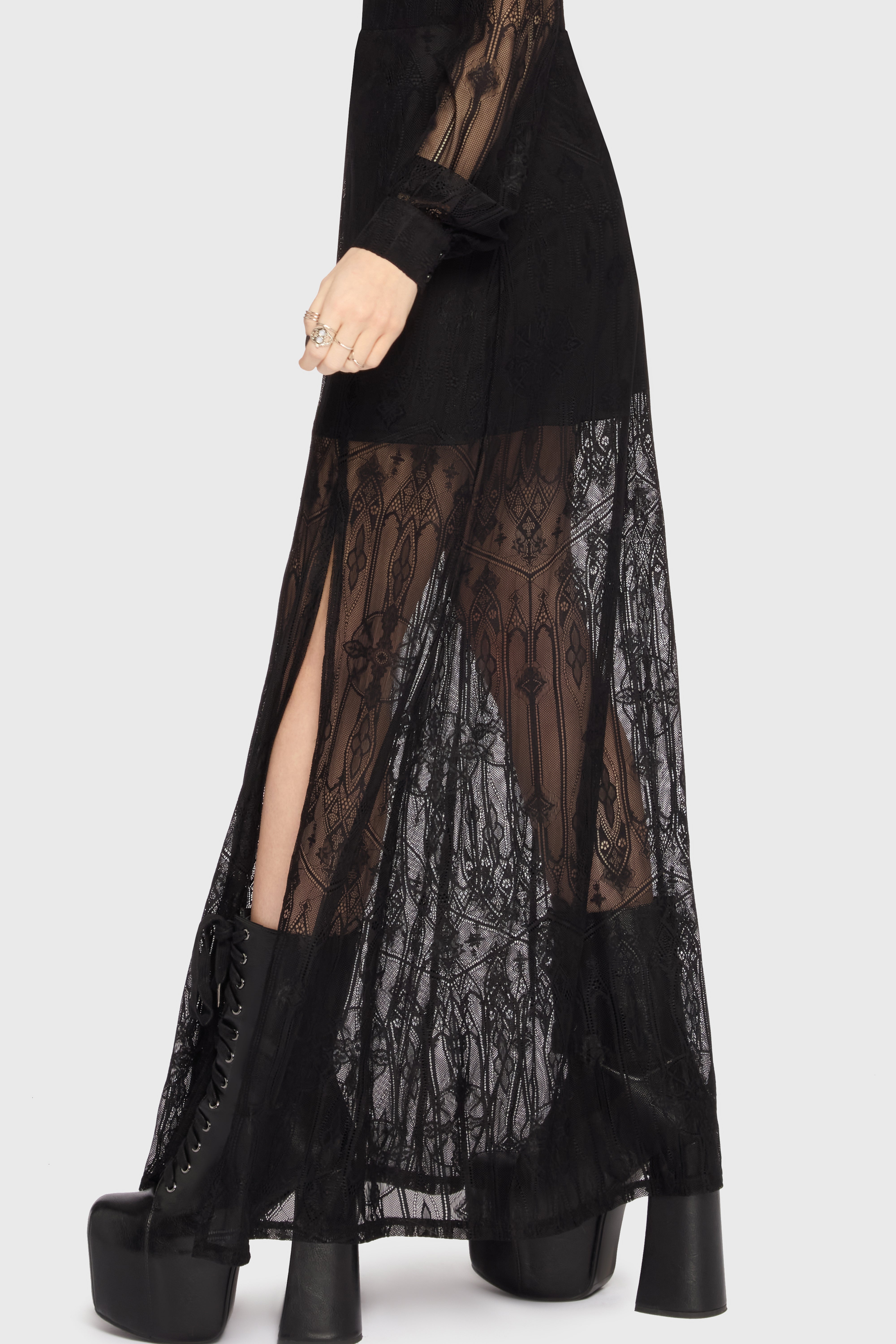 スカート dianteFRONT SLIT DAMAGE LONG SKIRT GRY Long skirt with a