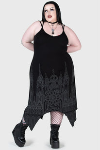 long black gothic dress plus size Women's Plus Size Gothic Plunging Bat Sleeved Black Red Witch Dress Punk Design