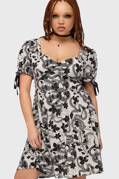 Venomous Rose Puffed Sleeve Mini Dress
