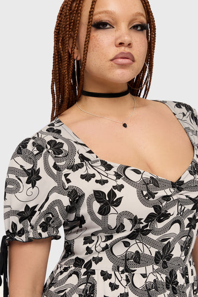 Venomous Rose Puffed Sleeve Mini Dress