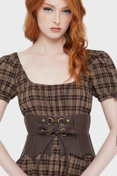 Wetland Bat Peplum Corset [BROWN]