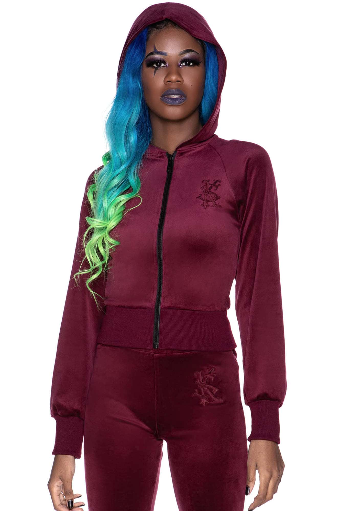 Just Crew-Sin Velvet Hoodie [BURGUNDY] | Killstar